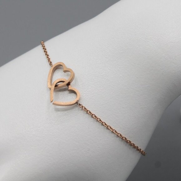 Heart love romantic bracelet dainty rose tone - Picture 3 of 8